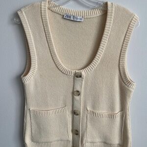 Zara Women's Cream Knitted Top Vest Small Size